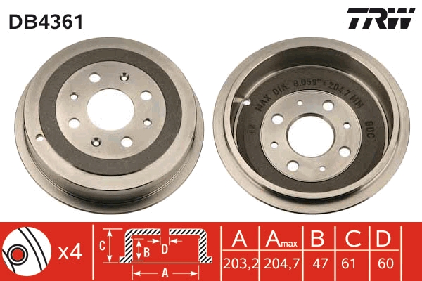 Tamburo freno TRW DB4361