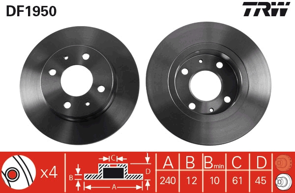 Disco freno TRW DF1950